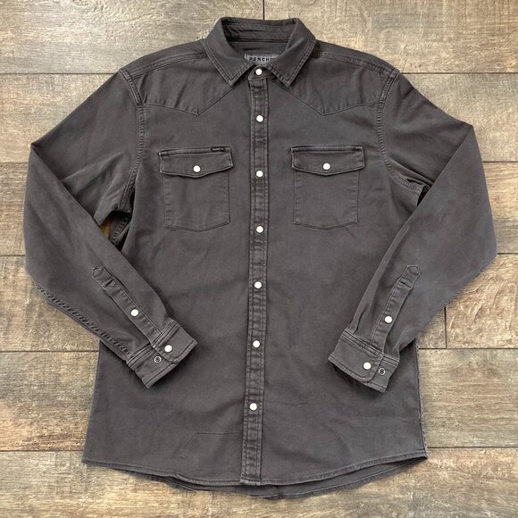 Poncho Other - NWOT Men's Poncho Outdoors Black Denim Western Pearl Snap Shirt; Slim Fit